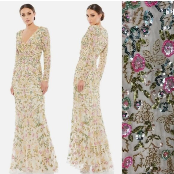 MAC DUGGAL 5503 LONG SLEEVE FLORAL EMEBLLISHED NUDE EVENING GOWN sz 6 - Picture 5 of 5